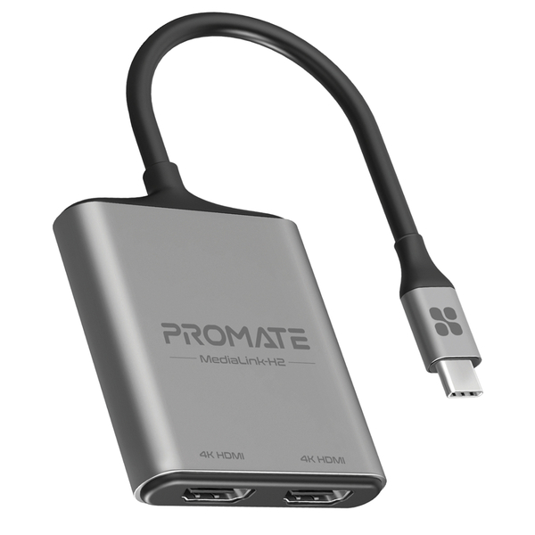 Адаптер Promate USB Type-C - 2xHDMI (M/F) MediaLink-H2 Grey