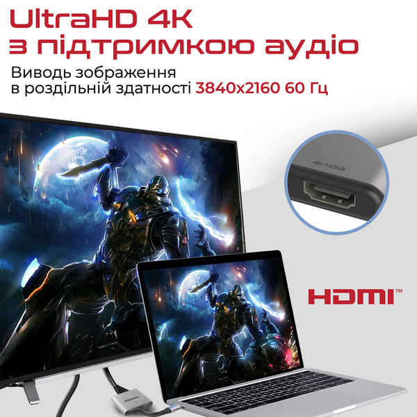 Адаптер Promate USB Type-C - 2xHDMI (M/F) MediaLink-H2 Grey