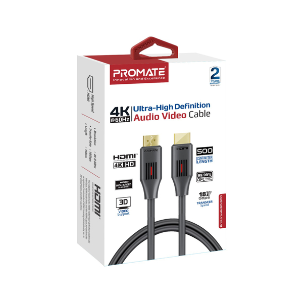 Кабель Promate HDMI - HDMI V 2.0 (M/M), 5 м, ProLink4K60-500 Black
