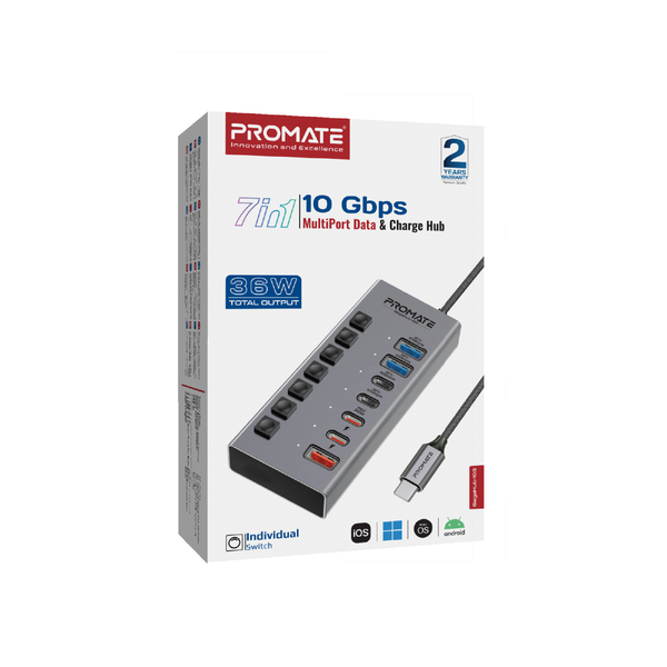 USB-хаб Promate Gegahub-10G Grey