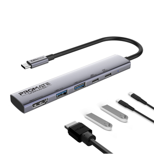 Концентратор USB Type-C Promate LinkHub-5x 5 in 1 Grey