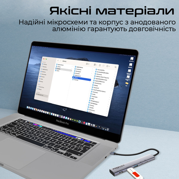 Концентратор USB Type-C Promate LinkHub-5x 5 in 1 Grey