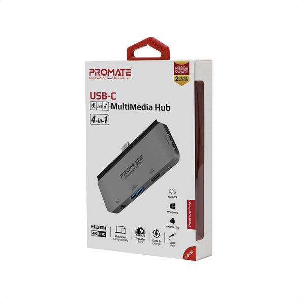 Концентратор USB Type-C Promate PadHub-Pro 4 in 1 Grey