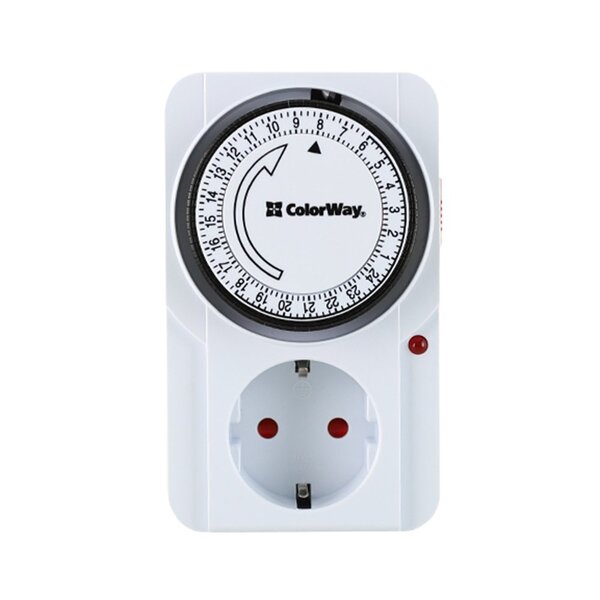 Таймер-розетка ColorWay (16A/3680W) механічний добовий 24Н (CW-STM01-24H)