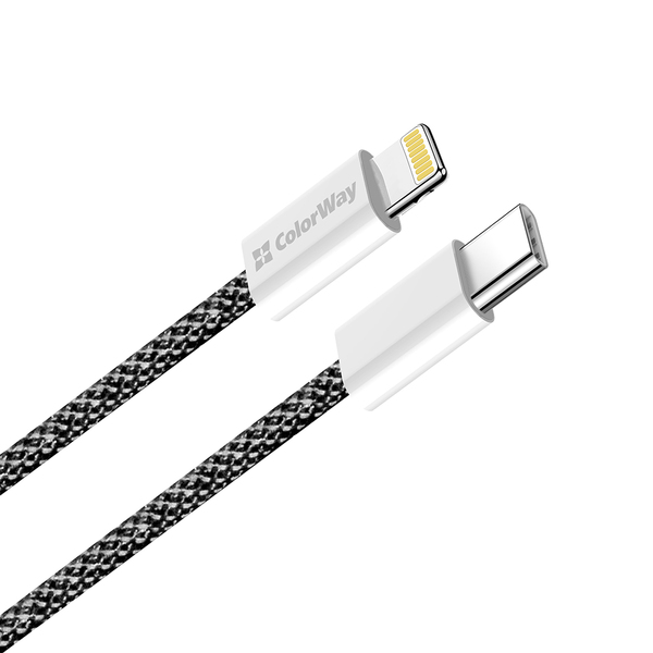 Кабель ColorWay USB Type-C - Lightning (M/M), (braided cotton) (PD Fast Charging 27W), 2 м, Black (CW-CBPDCL068-BK)