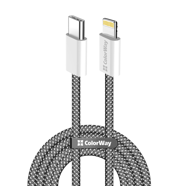 Кабель ColorWay USB Type-C - Lightning (M/M), (braided cotton) (PD Fast Charging 27W), 2 м, Black (CW-CBPDCL068-BK)