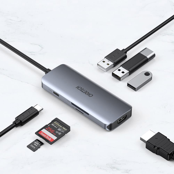 Док-станція USB 3.1 -> 3хUSB 3.0+USB-C PD100W+HDMI 4K 30HZ+SD/TF 7 in 1Choetech