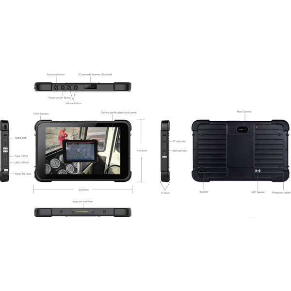 Планшет AGN T86X 8” HD /8GB/128GB/ G99 /8500mAh/ 13+5Мп /MIL-STD-810H/ IP67/LTE/NFC/ 2D Scaner Black