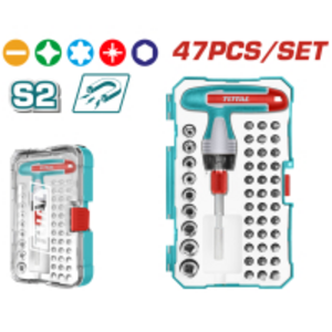 Набір TOTAL TACSD30476 Т-подібна викрутка,біти, головки, 47шт.