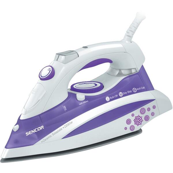 Праска Sencor, 2200Вт, 380мл, постійна пара - 30гр, Anti-Calс, Drip-Stop, керам. підошва, голубий