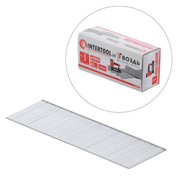 Цвях для степлера PT-1603, PT-1612, 40 мм (18GA), 5000 од. INTERTOOL PT-8640