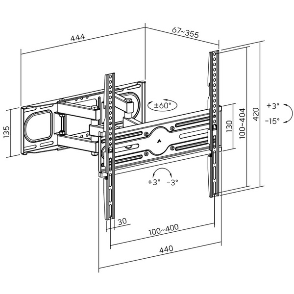 Кронштейн для ТВ AGN AGN70-442P з поворотом/два коліна/32"-70"/40 кг/max.VESA 400x400/Black
