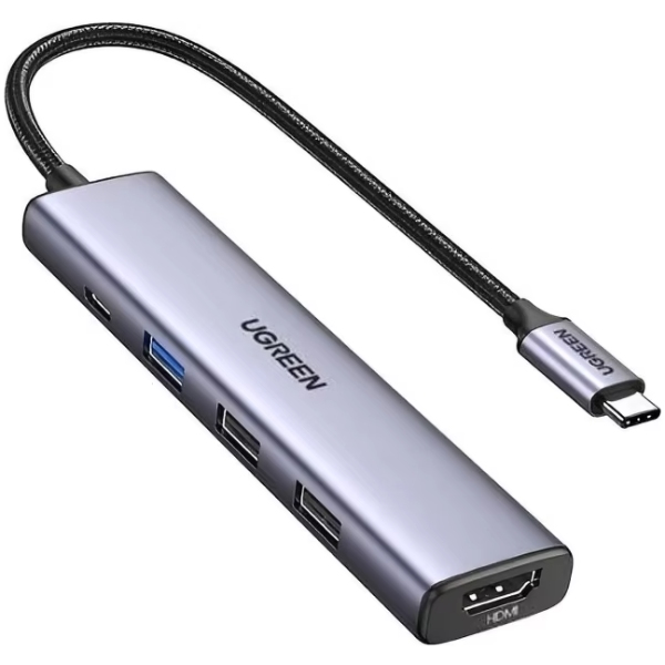 Док-станція USB3.0 Type-C --> HDMI/2xUSB 2.0/USB 3.0/ Type-C for charging,PD,100W Ugreen CM478 Сіра