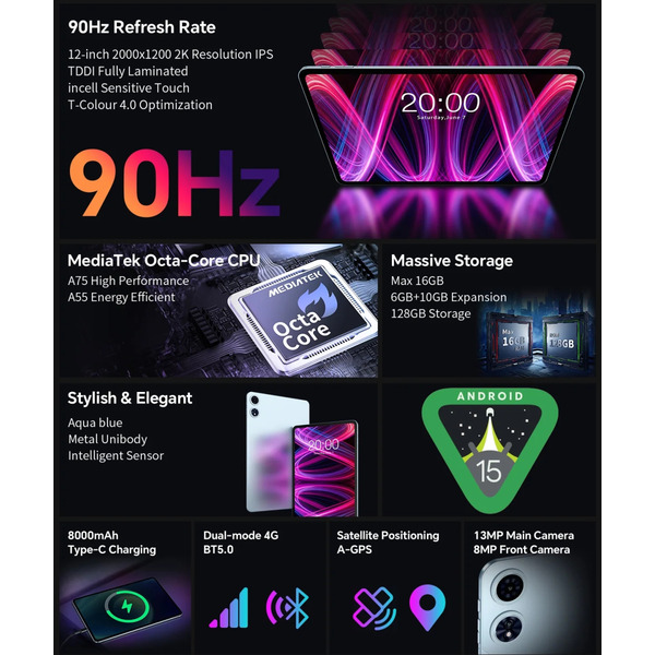 Планшет Teclast T60Plus 12” FHD / 6GB / 128GB / G88 / 8000mAh / LTE / 8+13Mp / Metal / Gray