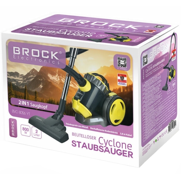 Пилосос BROCK BVC 8056 YT контейнерний/ 800Вт/ 2л/ фільтр НЕРА/ чорно-жовтий