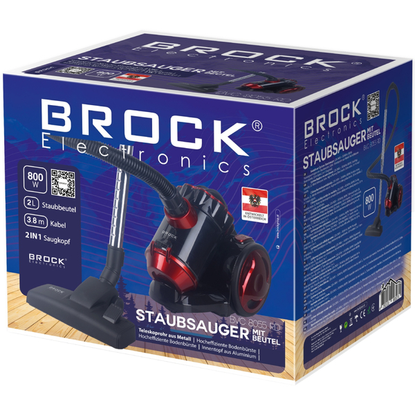 Пилосос BROCK BVC 8055 RD контейнерний/ 800Вт/ 2л/ фільтр НЕРА/ чорно-червоний