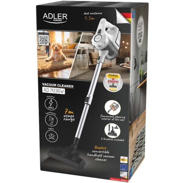 Пылесос Adler AD 7036w контейнерный/800Вт/1.5л/белый