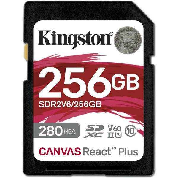Карта памяти SDHC  256GB UHS-II/U3 Class 10 Kingston Canvas React Plus V60 SD R280/W150MB/s (SDR2V6/256GB)