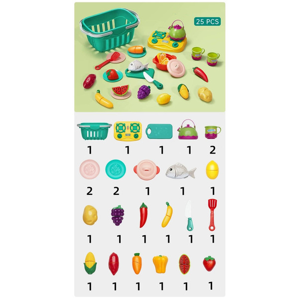 Ігровий набір Beiens Кошик з овочами та фруктами на липучках 25 предметів (B118)