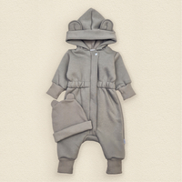 Теплий комбінезон тринитка з шапочкою Gray olive