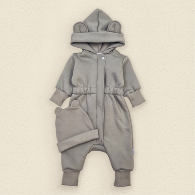 Теплий комбінезон тринитка з шапочкою Gray olive