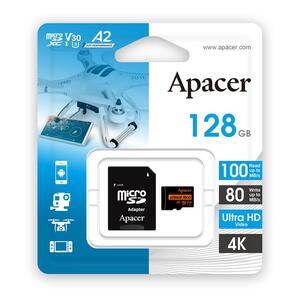 Карта памяти Apacer microSD 128GB C10 UHS-I U3 A2 R100/W80MB/s + SD
