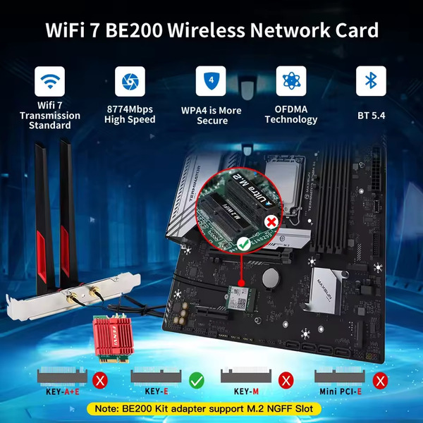 Бездротовий адаптер Fenvi FV-BE200NG Wi-Fi 7, Bluetooth 5.4 Adapter, Tri-band 2.4G/5G/6GHz
