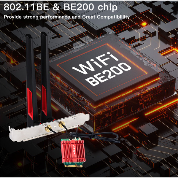 Бездротовий адаптер Fenvi FV-BE200NG Wi-Fi 7, Bluetooth 5.4 Adapter, Tri-band 2.4G/5G/6GHz