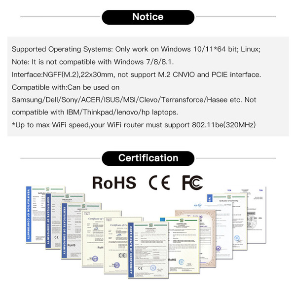 Бездротовий адаптер Fenvi FV-BE200NG Wi-Fi 7, Bluetooth 5.4 Adapter, Tri-band 2.4G/5G/6GHz