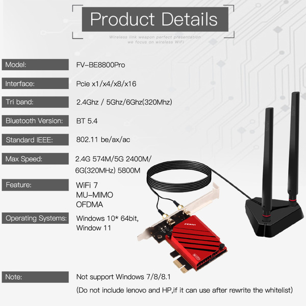 Wi-Fi адаптер Fenvi FV-BE8800PRO