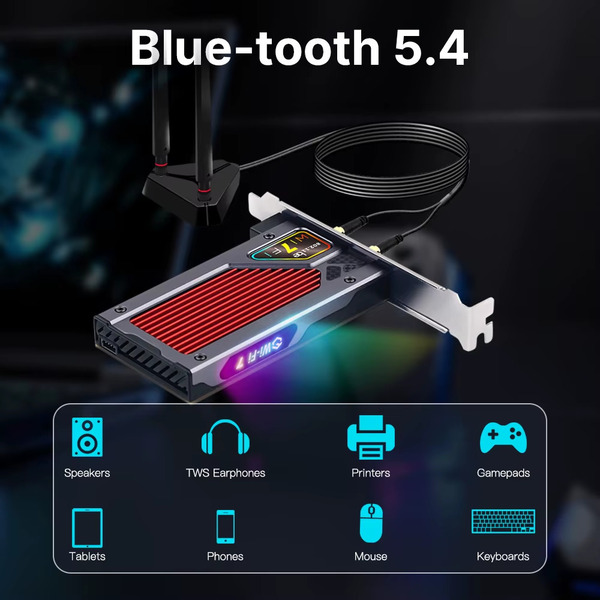 Беспроводной адаптер Fenvi FV-BE8800RGB Wi-Fi 7, Bluetooth 5.4 Gaming Tri Band 2.4G/5G/6GHz
