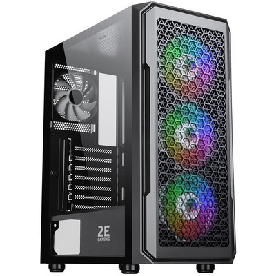 Корпус 2E GAMING Hexagon G338 без БП 2xUSB3.0, 1xUSBType-C 3x120мм ARGB, 1x120мм VGA 330мм LCS ready HUB TG Side Panel ATX чёрный