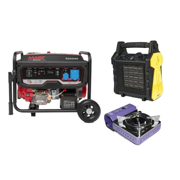 Бензиновый генератор MAST GROUP RD9500E + газовая плитка Orcamp CK-505 + картридж газовый Pegas 400 мл (8 шт.)