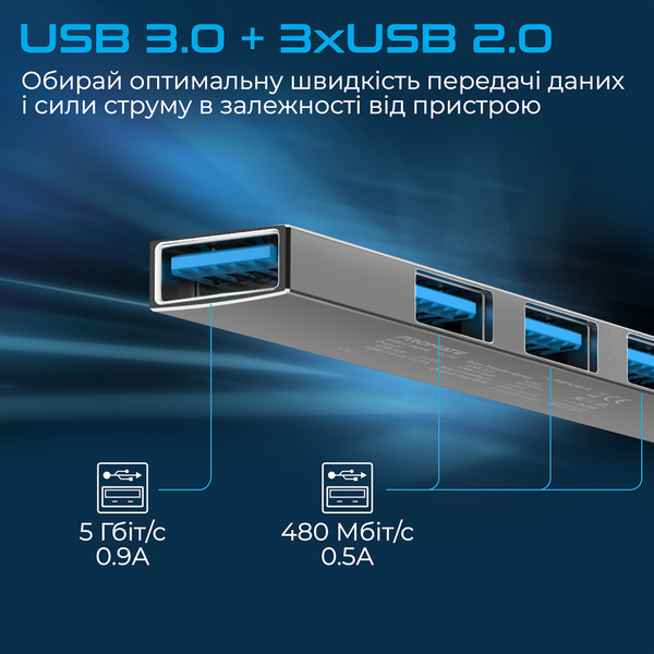 USB-хаб Promate LiteHub-4.Grey