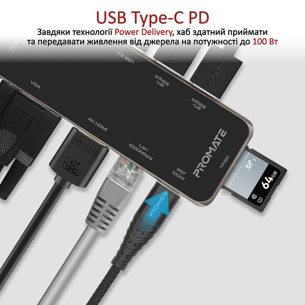 USB-хаб Promate PrimeHub-Pro.Grey
