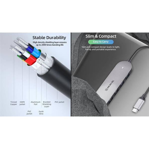 USB-хаб REAL-EL CQ-415 Space Grey