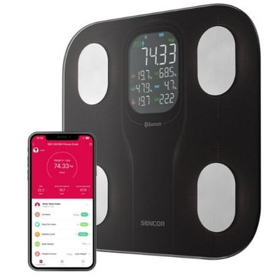 Ваги підлогові Sencor, 180кг, AAAx4, підкл. до смартфону, скло, чорний