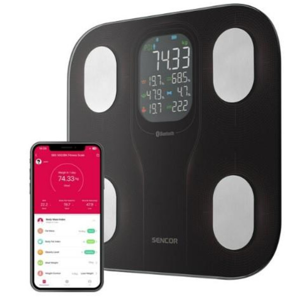 Ваги підлогові Sencor, 180кг, AAAx4, підкл. до смартфону, скло, чорний