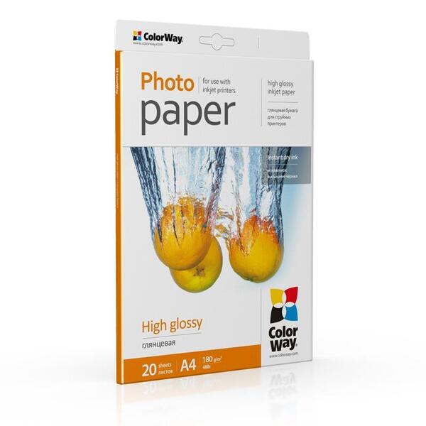 Фотобумага ColorWay глянцевая 180г/м2 A4 20 л. (PG180020A4)