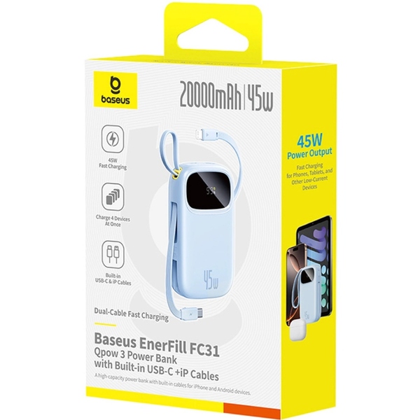 Внешний аккумулятор (Power Bank) Baseus EnerFill FC31 Qpow 3 с цифровым дисплеем USB-C + iP 20000mAh 45W Galaxy Blue (E0028D03)