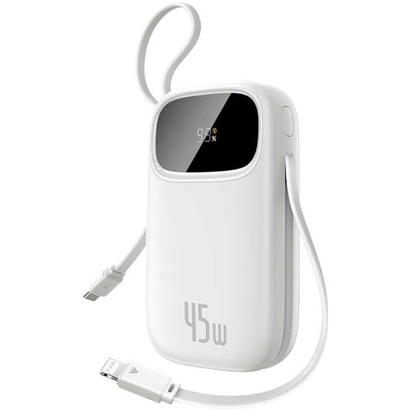 Внешний аккумулятор (Power Bank) Baseus EnerFill FC31 Qpow 3 с цифровым дисплеем USB-C + iP 20000mAh 45W Moon White (E0028D01)