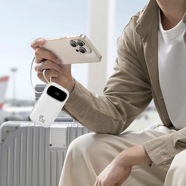 Внешний аккумулятор (Power Bank) Baseus EnerFill FC31 Qpow 3 с цифровым дисплеем USB-C + iP 20000mAh 45W Moon White (E0028D01)