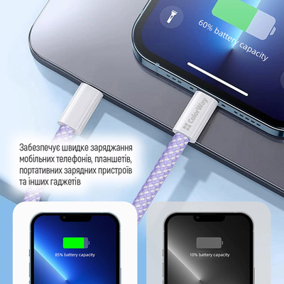 Кабель ColorWay USB Type-C + USB Type-C (M/M), 3.0 А, 1 м, Purple (CW-CBPDCC061-PU)