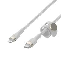 Кабель USB-C > Lightning зарядки/синхронизации Belkin, 1м, Type-C, витой, силиконовый, с ремешком на магните, белый
