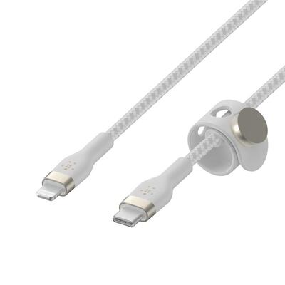 Кабель USB-C > Lightning зарядки/синхронизации Belkin, 1м, Type-C, витой, силиконовый, с ремешком на магните, белый