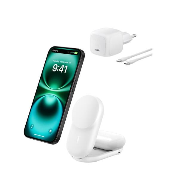 Зарядний пристрій бездротовий Belkin UltraCharge 2-in-1 Foldable Magnetic Charging 25Вт, білий