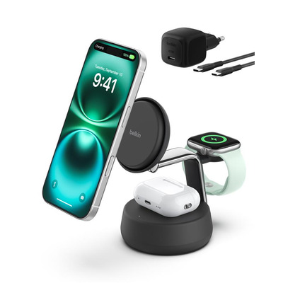 Зарядний пристрій бездротовий Belkin UltraCharge Pro 3-in-1 Magnetic Charging 25Вт Dock, Charcoal