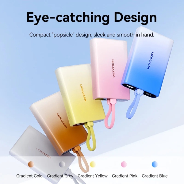 Зовнішній акумулятор (Power Bank)Vention 10000 mAh 22,5W PD, USB-A, USB-C In/Out, Lightning In/Out, Gray