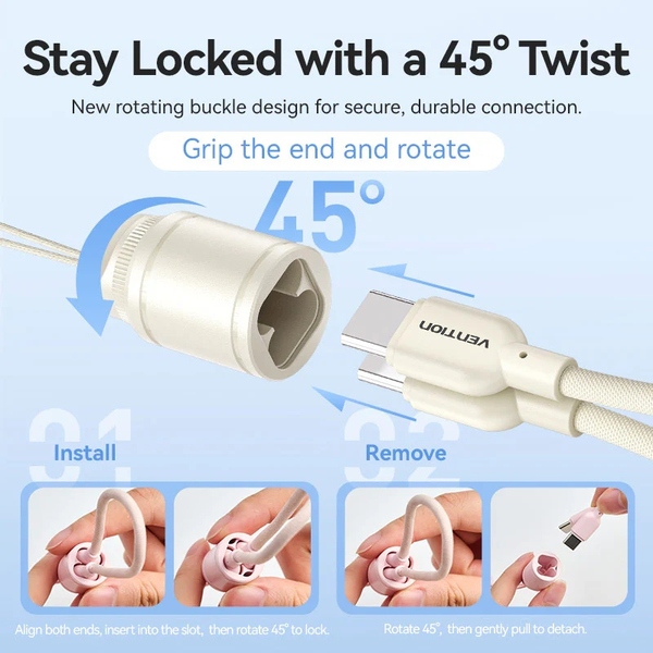 Зовнішній акумулятор (Power Bank)Vention 10000mAh 22,5W Fast Charging, USB-A, 2xUSB-C, with built-in USB-C cable, Beige