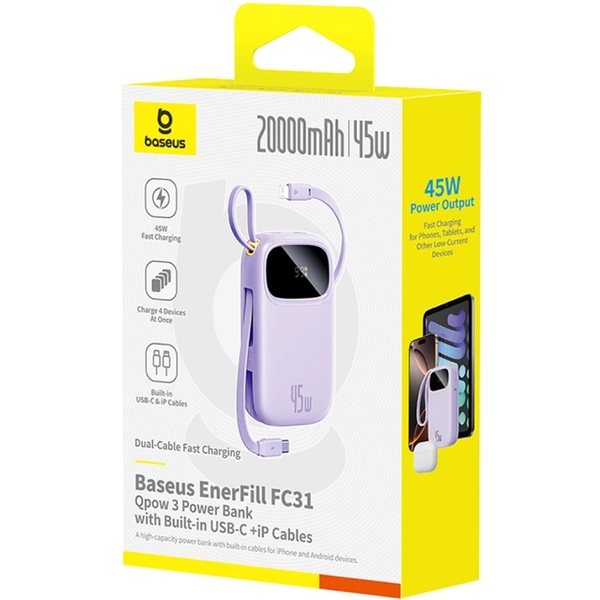 Зовнішній акумулятор (Power Bank)) Baseus EnerFill FC31 Qpow 3 Digital Display USB-C + iP 20000mAh 45W Nebula Purple (E0028D02)